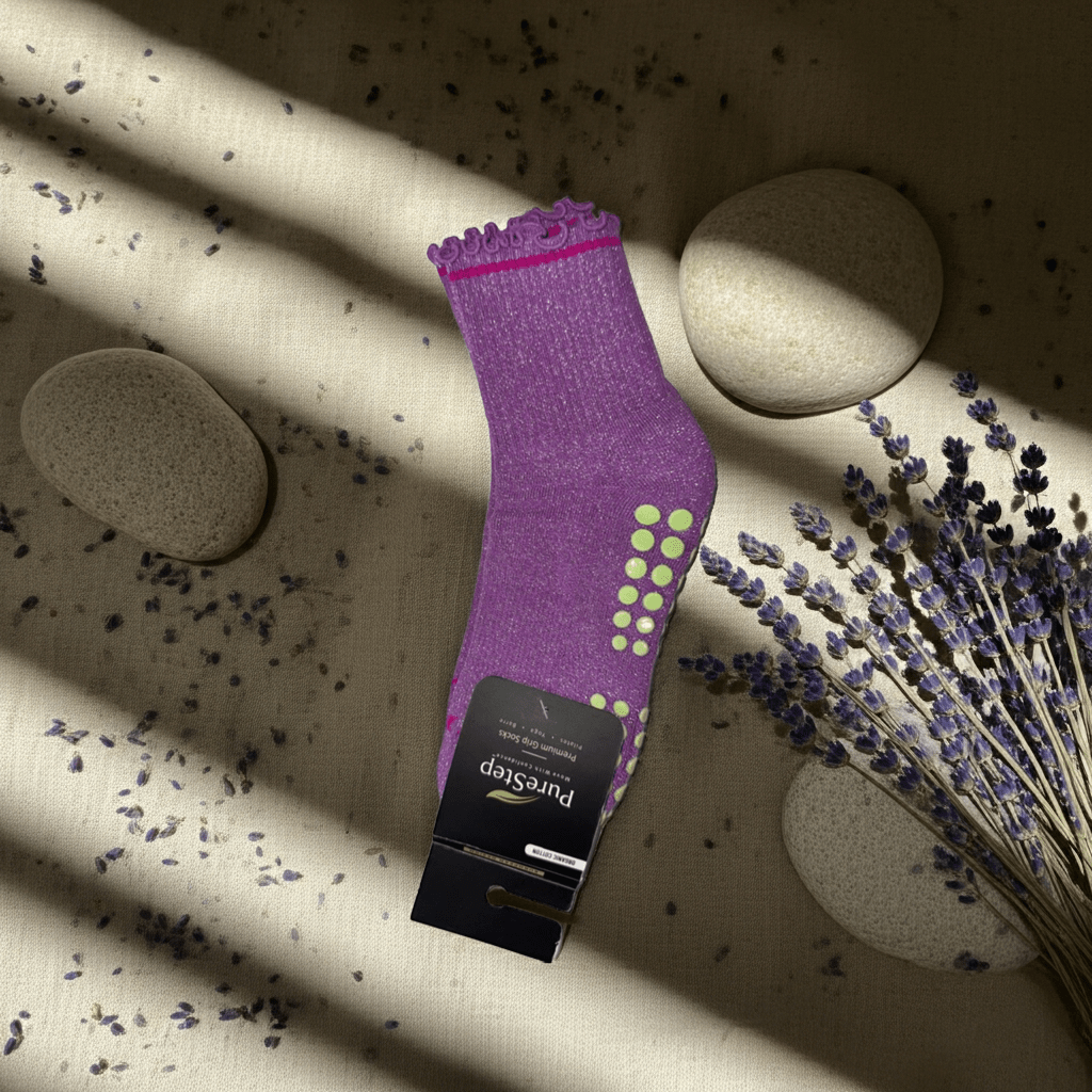 Lavender Bloom Pilates Grip Socks | Non-Slip Yoga & Reformer - Purestep