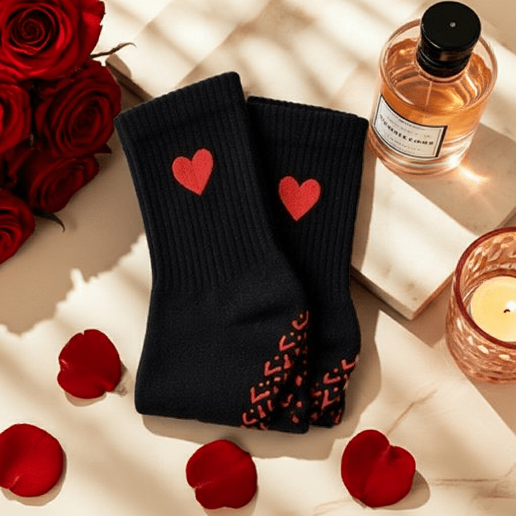 Non-Slip Black Heart-core Pilates Grip Socks – Crew Length Yoga Socks - Purestep