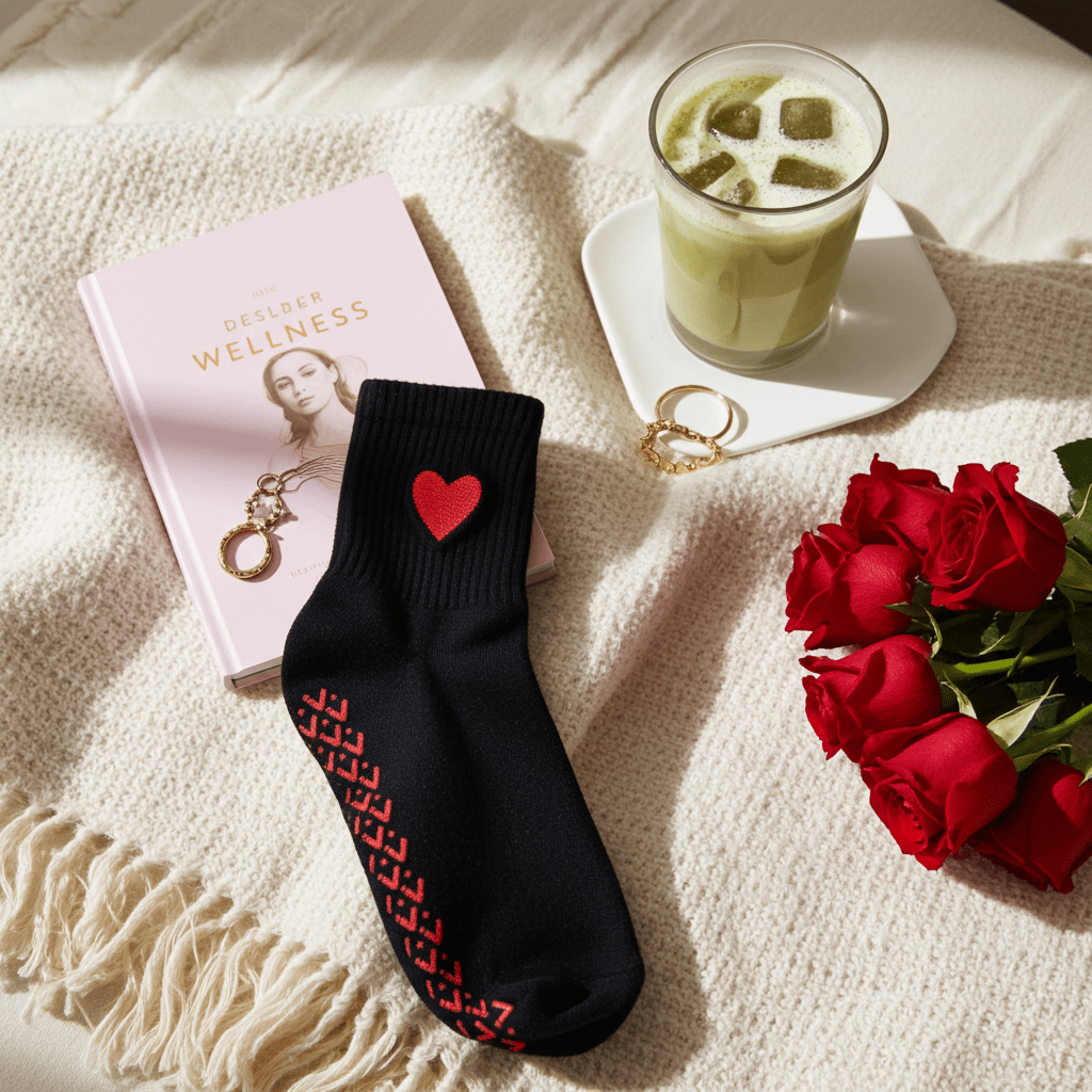 Non-Slip Black Heart-core Pilates Grip Socks – Crew Length Yoga Socks - Purestep