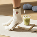 Non-Slip Cream Brown Donut Pilates Grip Socks – Crew Length Yoga Socks - Purestep