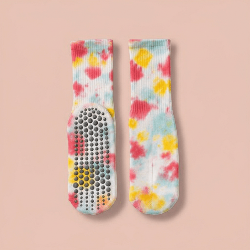 Non-Slip Pastel Aura Pilates & Yoga Tie Dye Crew Grip Socks - Purestep