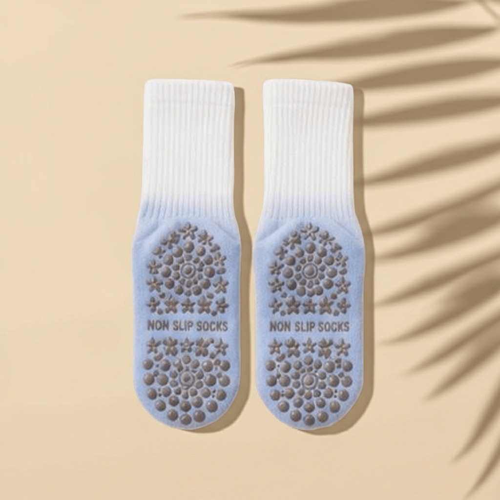 Non-Slip Sky Blue Pilates Grip Socks - Non-Slip Yoga Crew Socks - Purestep