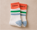 Non-Slip White Orange Double Cuff Pilates Grip Socks – Crew Length Yoga Socks - Purestep