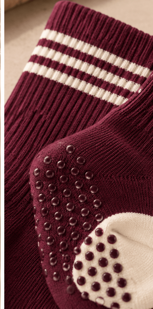 REIN Merlot Studio Grip Socks | Non-Slip Pilates & Yoga Crew Socks - ReinStep
