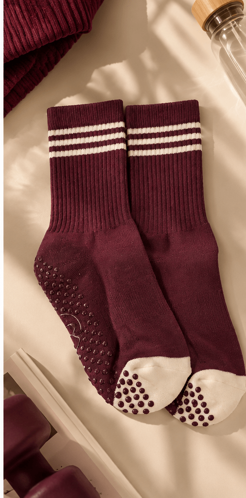 REIN Merlot Studio Grip Socks | Non-Slip Pilates & Yoga Crew Socks - ReinStep