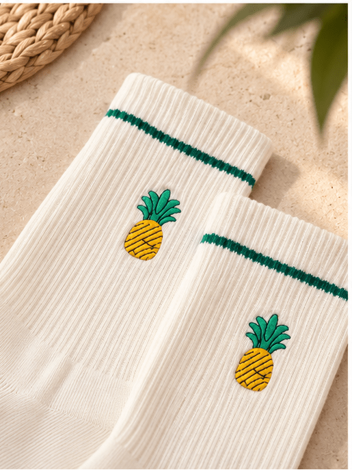 REIN Pineapple Studio Grip Socks | Non-Slip Pilates & Yoga Crew Socks - ReinStep