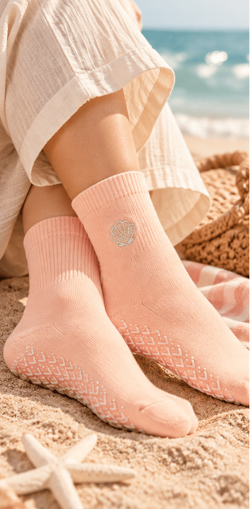 REIN Shell Pink Studio Grip Socks | Non-Slip Pilates & Yoga Crew Socks - ReinStep