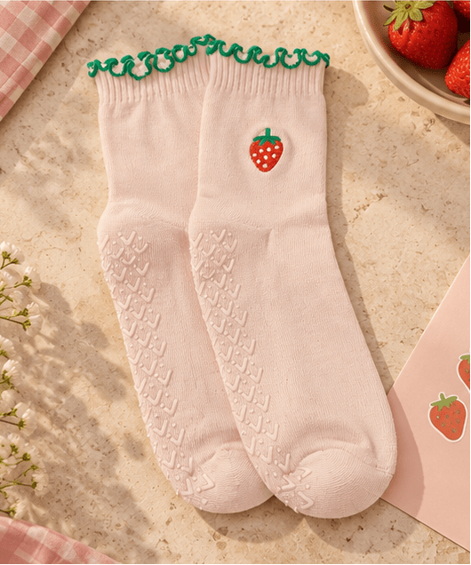 REIN Strawberry Swirl Studio Grip Socks | Non-Slip Pilates & Yoga Crew Socks - ReinStep