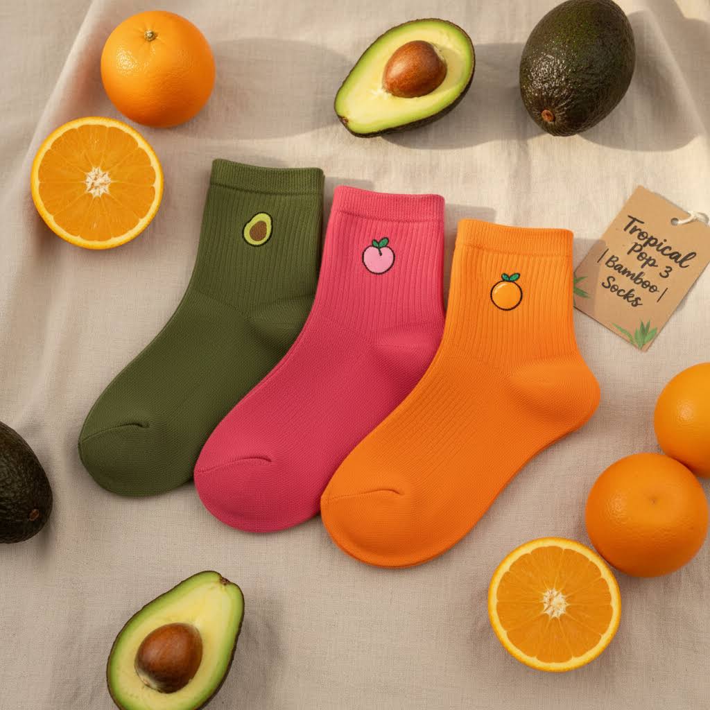 Tropical Pop Pack – Bamboo Crew Socks (Pack of 3) | Lightweight & Breathable Everyday Socks - Purestep